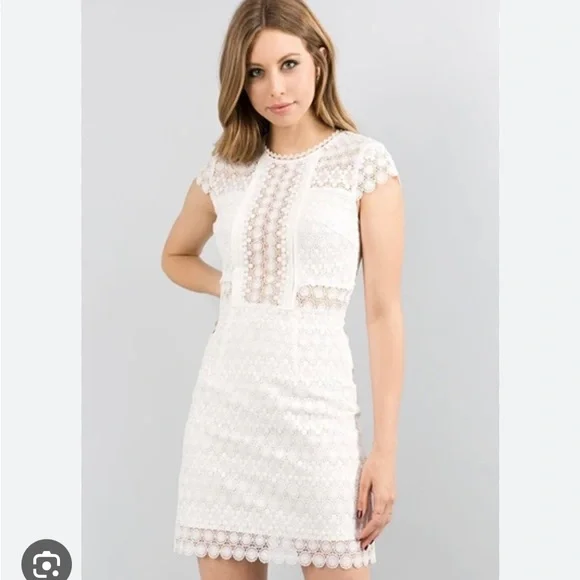 chinese dress ladies Milavia White Lace Crew-Neck Mini Dress With Wrap & Sash Detail  Club L  London